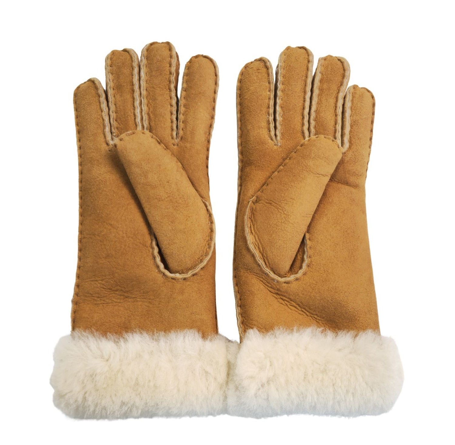 Womens Genuine Sheepskin Suede Gloves with Fur Cuff