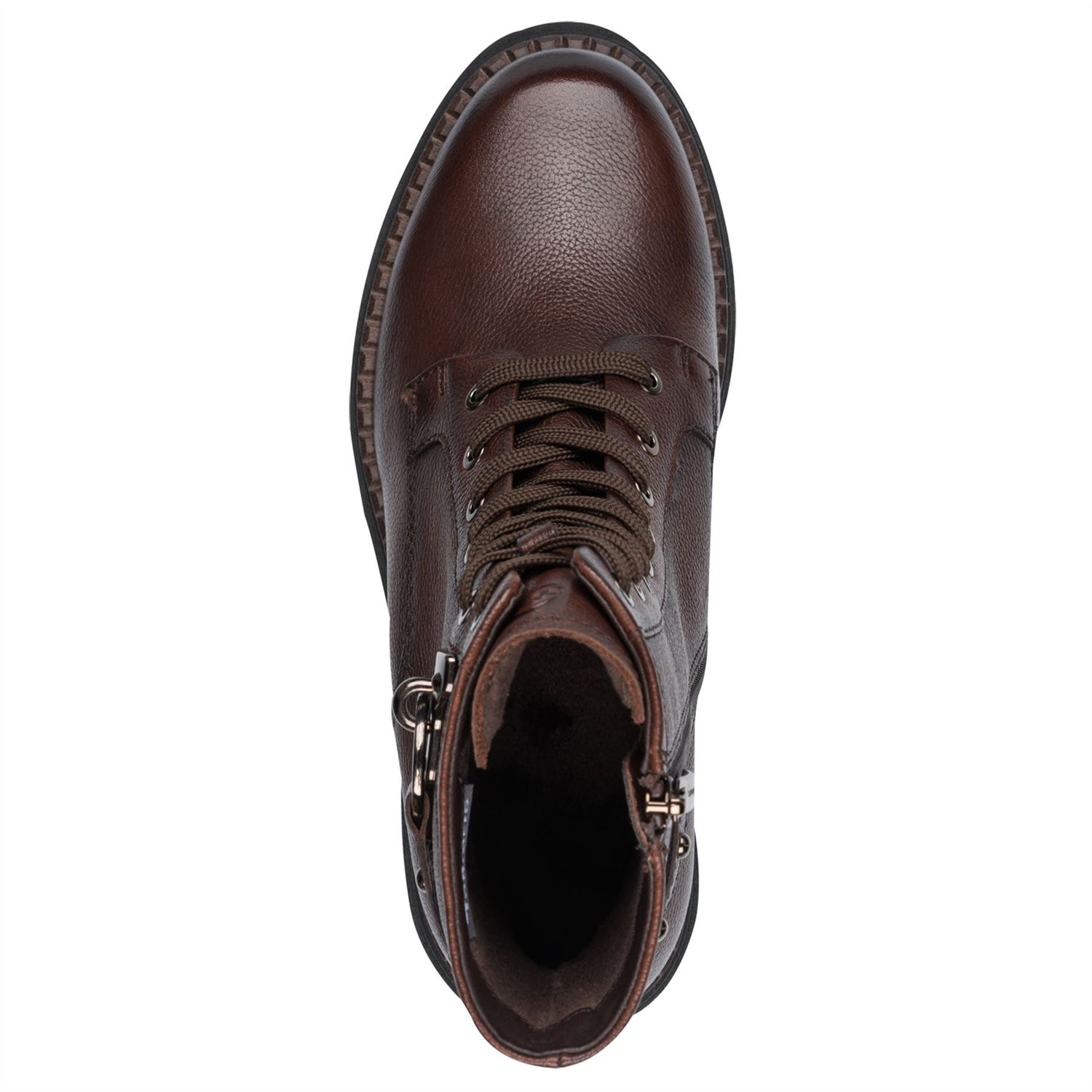 Tamaris Womens Fashion Brown Leather Lace-Up Zip Combat Ankle Boots