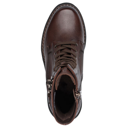 Tamaris Womens Fashion Brown Leather Lace-Up Zip Combat Ankle Boots