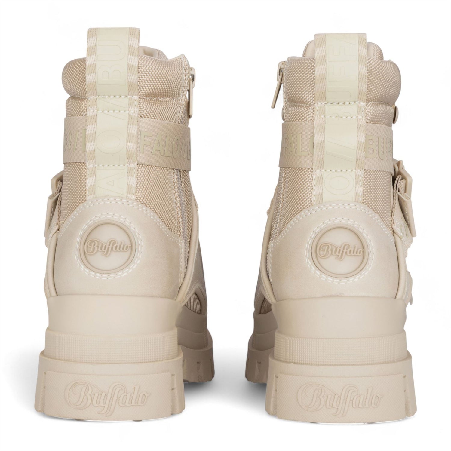 Buffalo Womens Beige Chunky Platform High Ankle Combat Boots - ASPHA-COM1