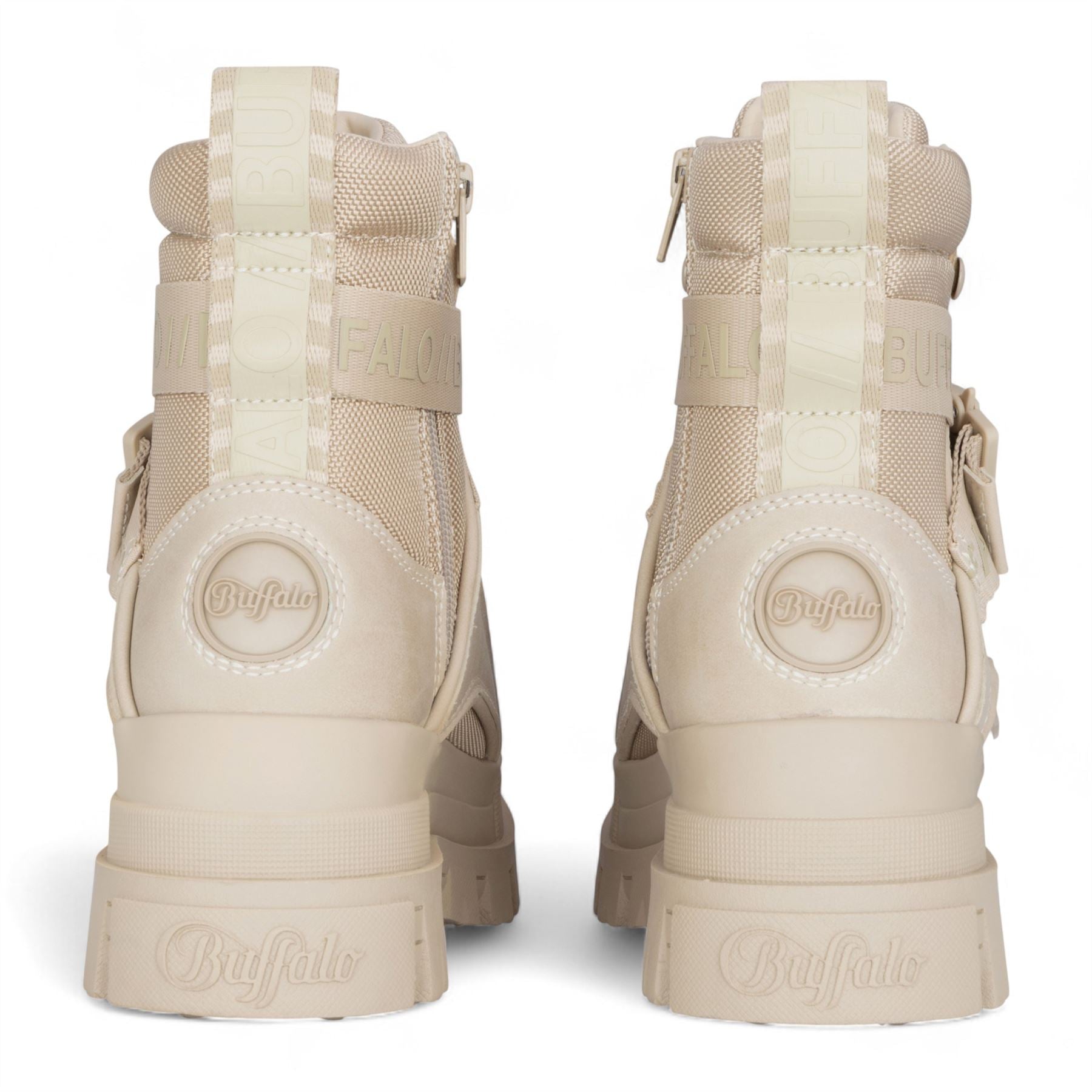 Buffalo Womens Beige Chunky Platform High Ankle Combat Boots - ASPHA-COM1