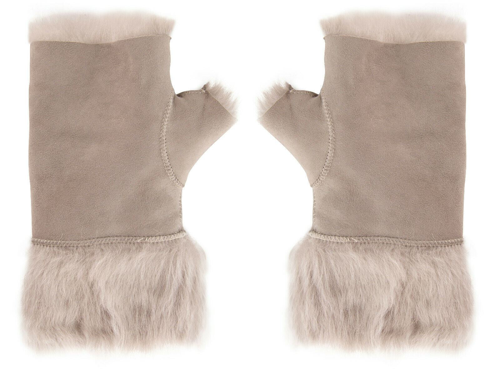 Womens Shearling Mittens Fingerless Cuffs Toscana Suede Sheepskin Fur - Upperclass Fashions 