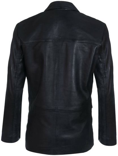 Mens Leather Classic 3 Button Blazer Jacket-Dudley