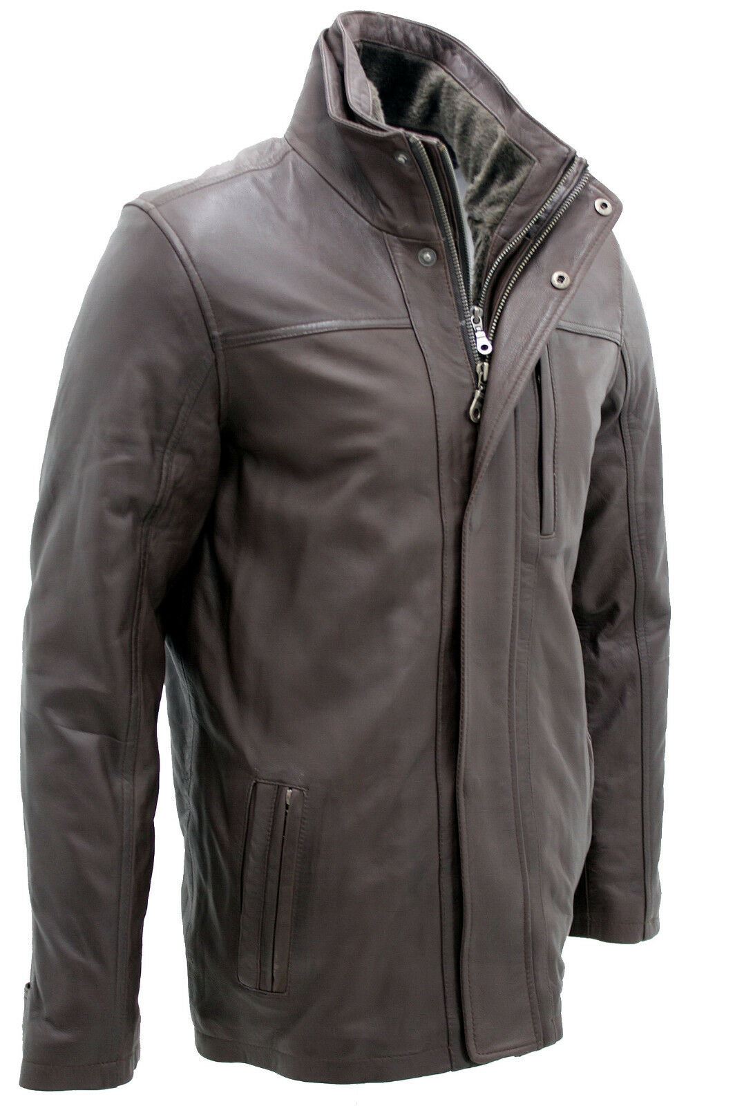 Mens Classic Warm Leather Mid Length Overcoat-Eastwood