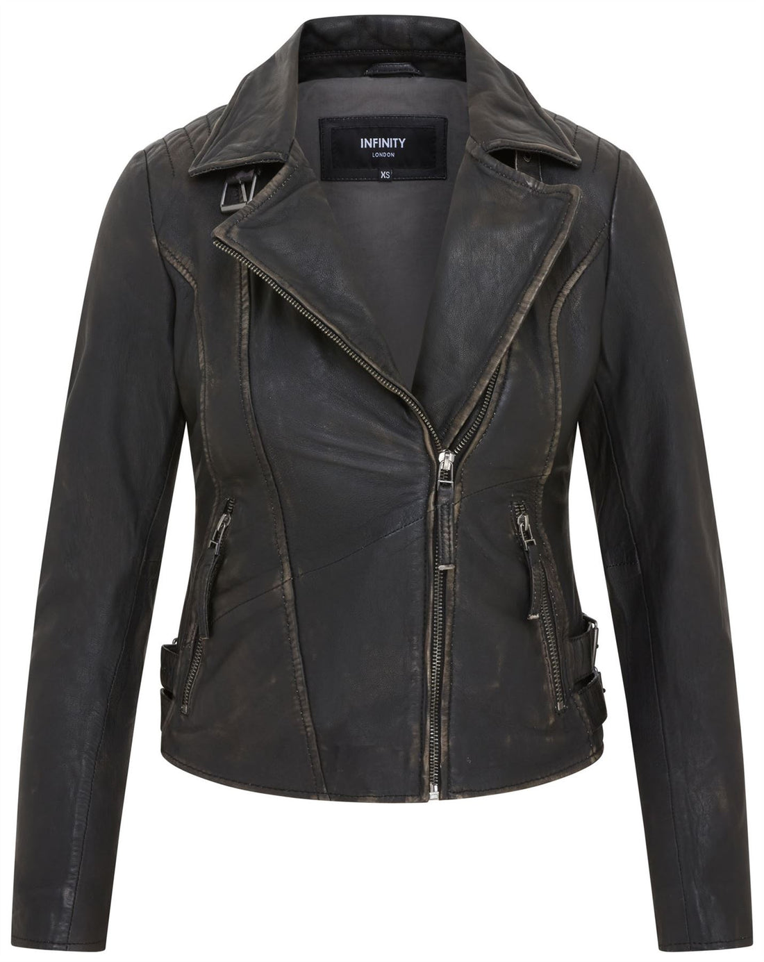 Womens Black Leather Brando Biker Jacket -  Finnsnes