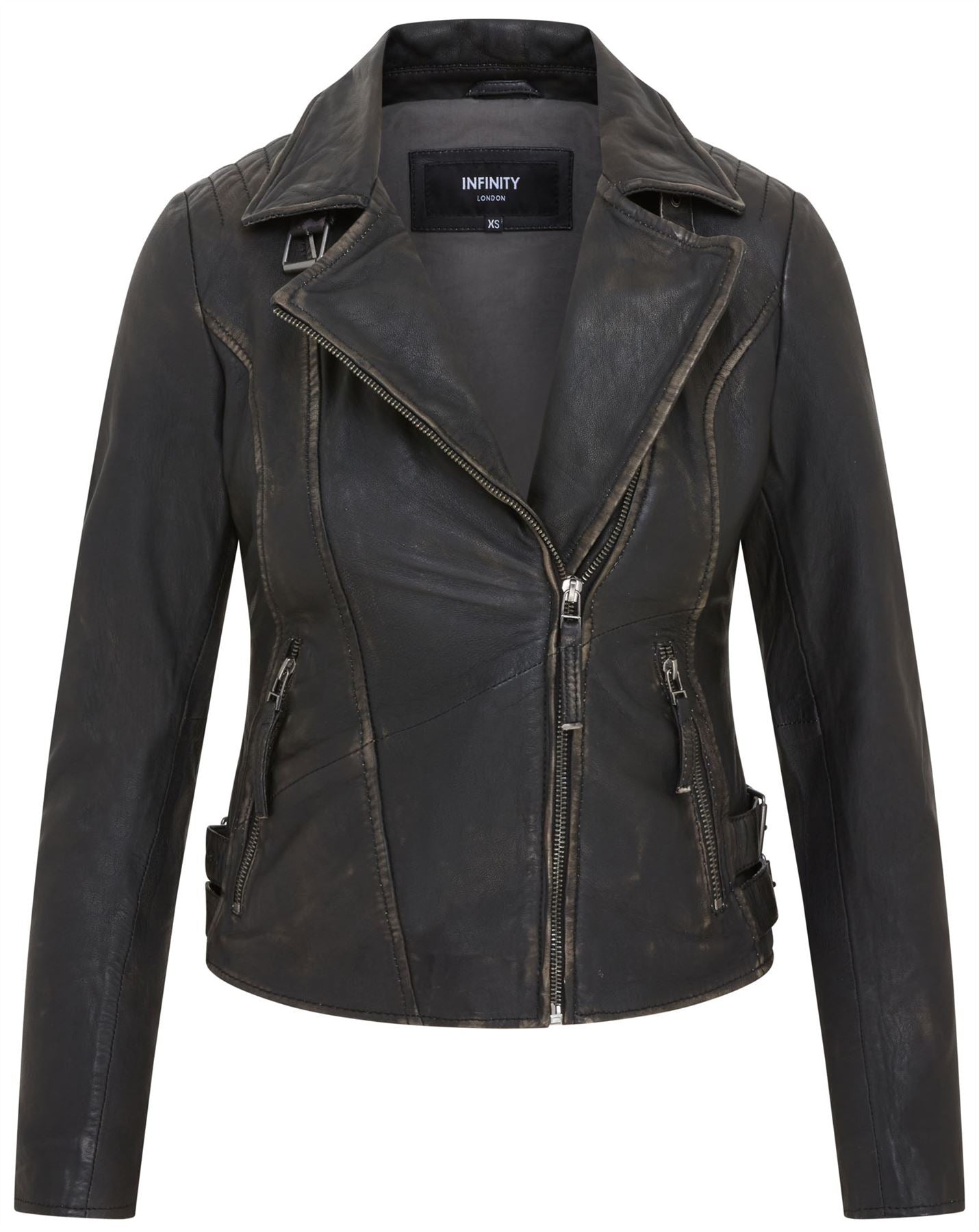 Womens Black Leather Brando Biker Jacket -  Finnsnes