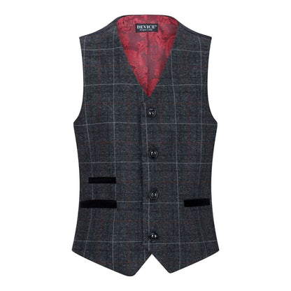 Boys 3 Piece Charcoal Grey Tweed Check Vintage Retro Suit