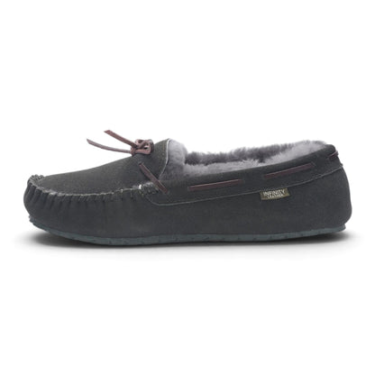 Men’s Olive Green Genuine Sheepskin Moccasin Winter Slippers - Flint