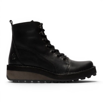 Fly London Womens Black Leather Lace-Up Ankle Boots - HAZI147