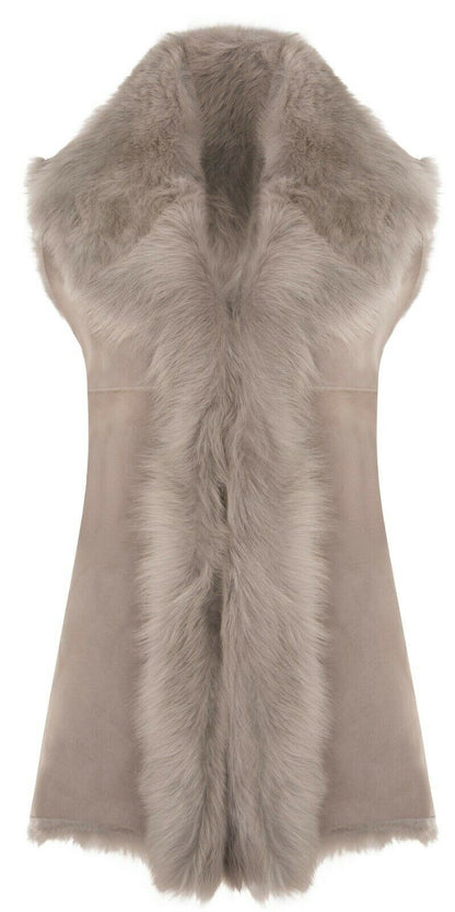 Womens Warmer Toscana Sheepskin Long Gilet-Seaford