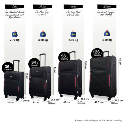 Gosford Set of 4 Soft Shell Suitcase in Black