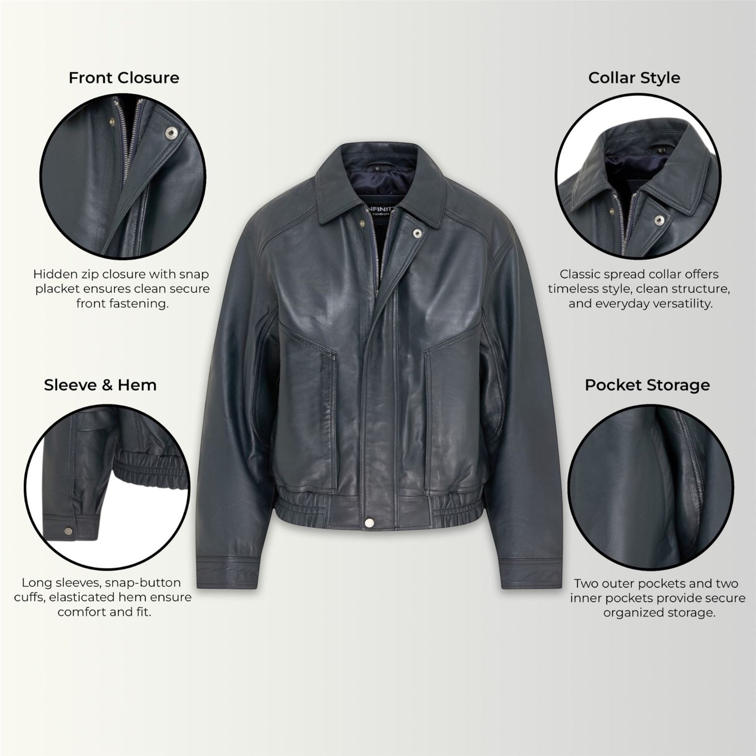 Womens Leather Biker Bomber Oversized Jacket - Blouson
