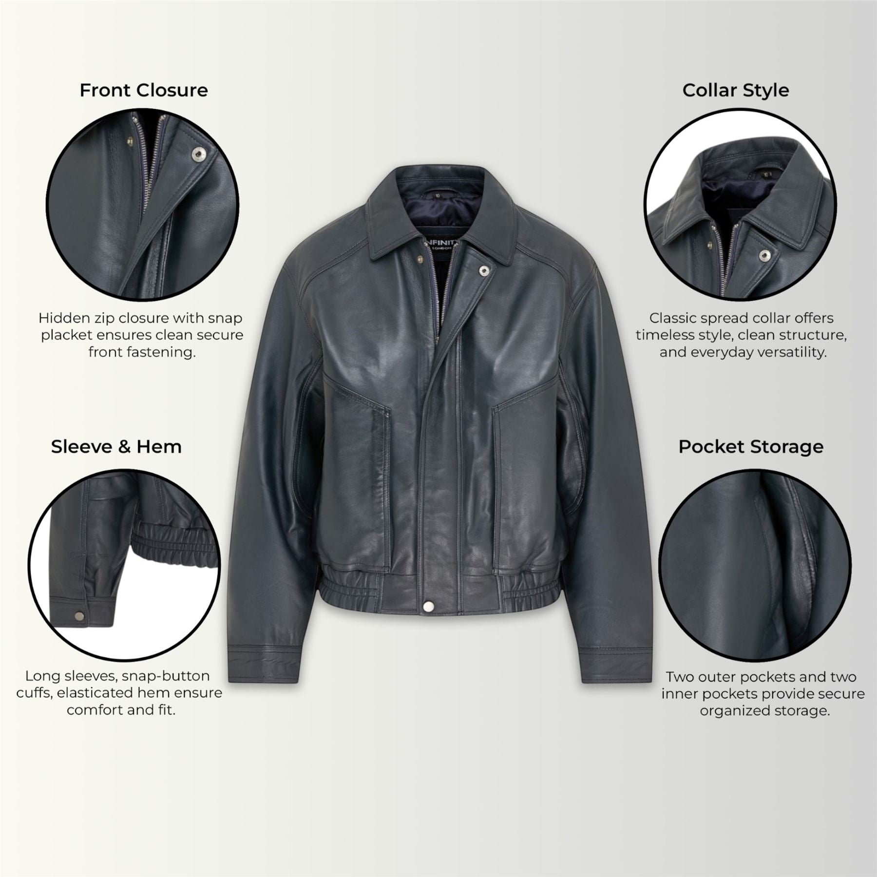 Womens Leather Biker Bomber Oversized Jacket - Blouson