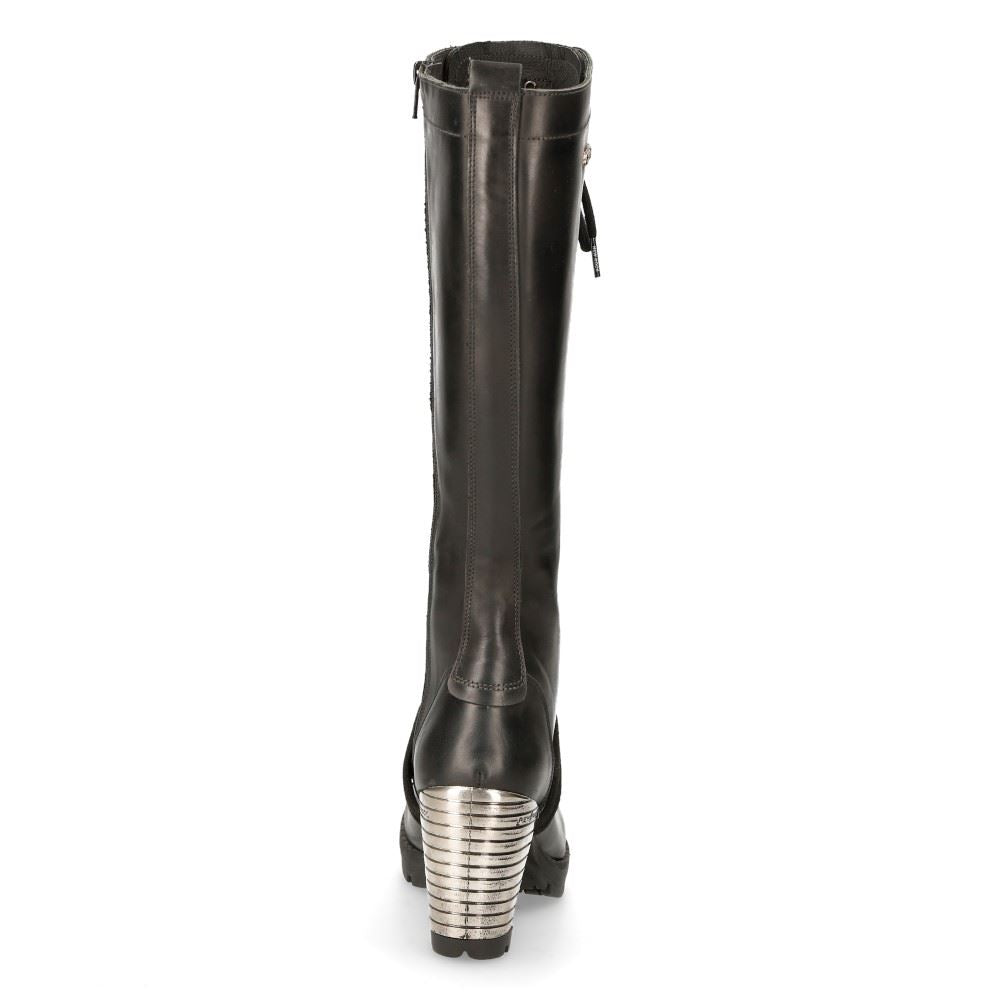 New Rock M-TR005-S1 Ladies Knee High Black Gothic High-Heeled Boots