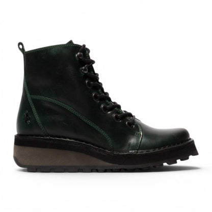 Fly London Womens Green Leather Lace-Up Ankle Boots - HAZI147