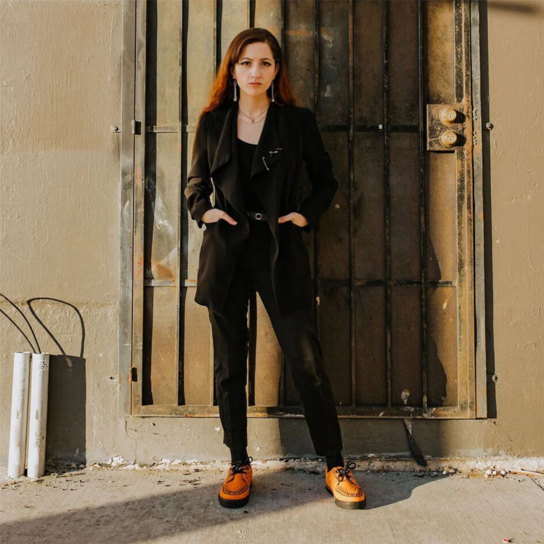 TUK Pointed Creeper Sneaker Orange Cow Suede Platform Shoes - A9182