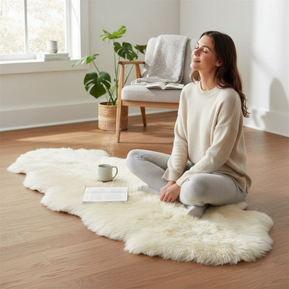 Genuine Sheepskin Double Natural Fluffy Silky Soft Real Wool Rug