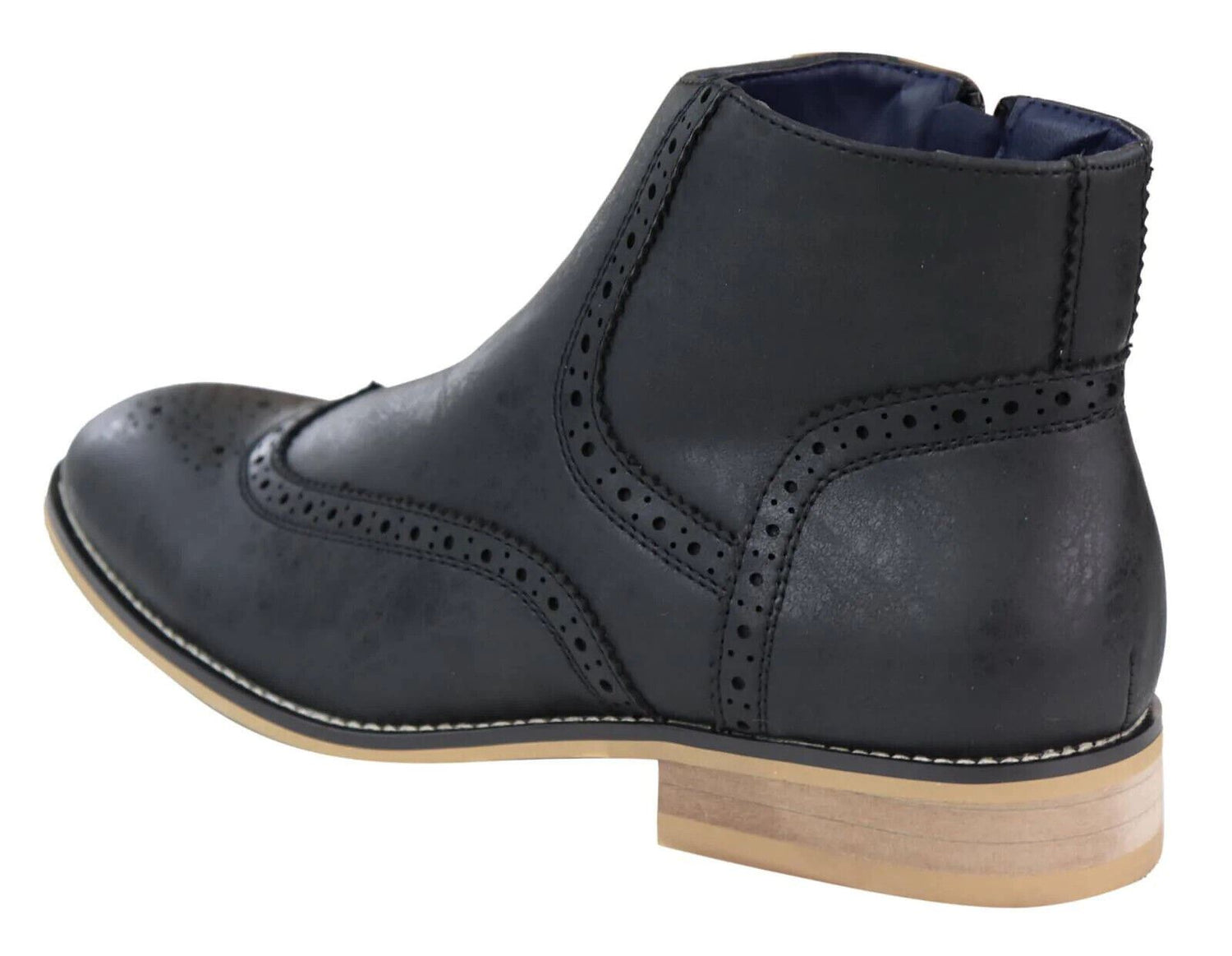 Mens Black Leather Brogue Zip Up Chelsea Boots - Upperclass Fashions 