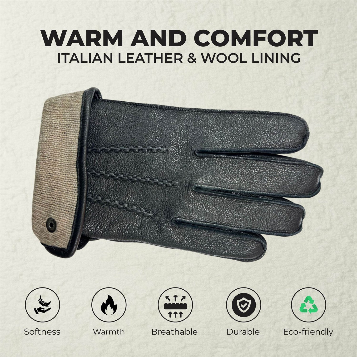 Men’s Italian Leather Warm Wool-Lined Winter Gloves - M-LGV-505