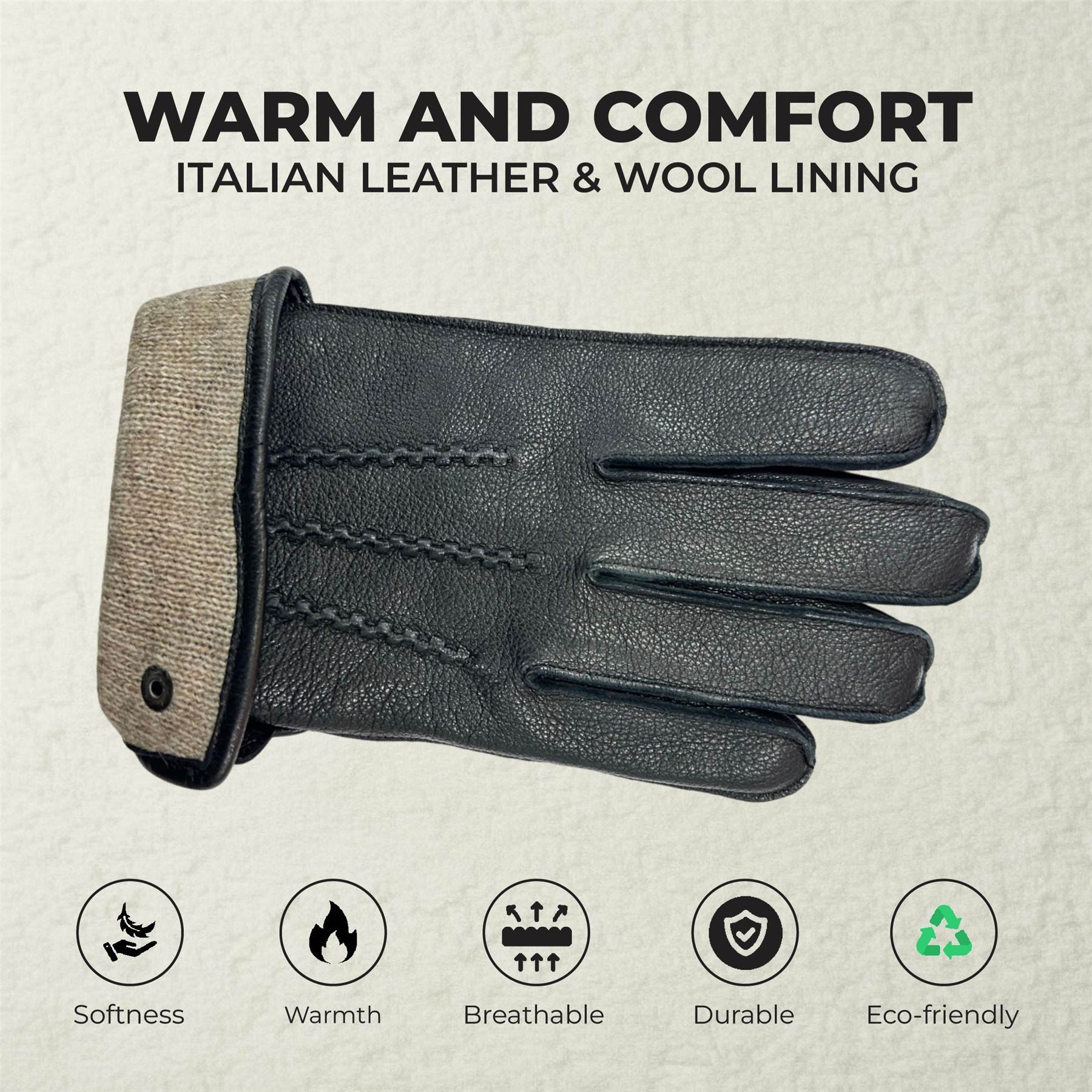 Men’s Italian Leather Warm Wool-Lined Winter Gloves - M-LGV-505