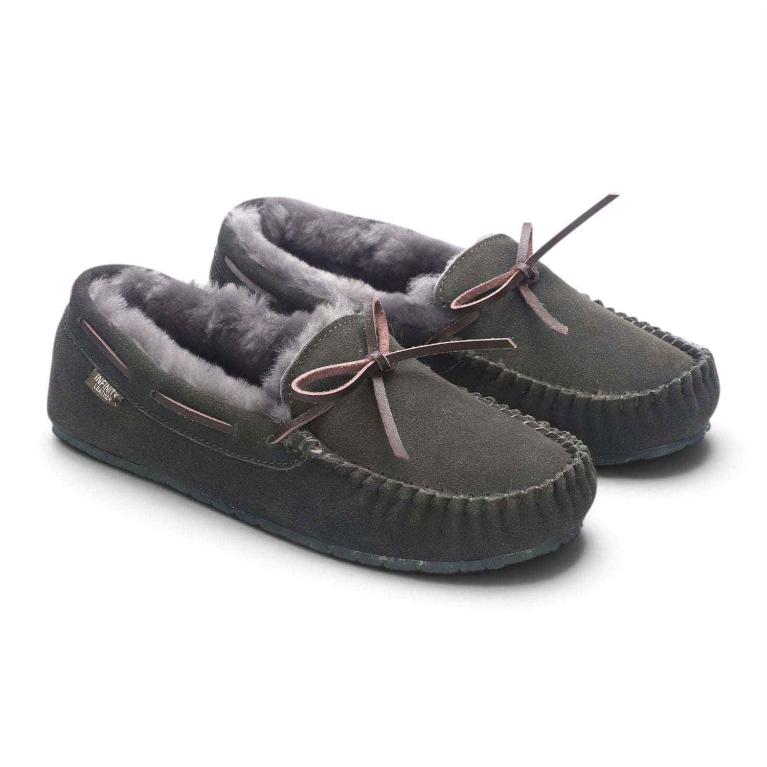 Men’s Olive Green Genuine Sheepskin Moccasin Winter Slippers - Flint