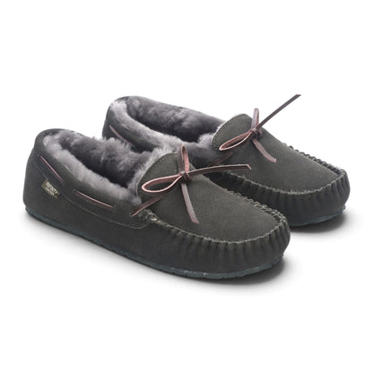 Men’s Olive Green Genuine Sheepskin Moccasin Winter Slippers - Flint