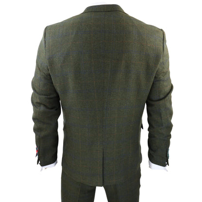 Mens 3 Piece Wool Suit Olive Green Tweed Check Peaky Blinders 1920 Gatsby Formal - Upperclass Fashions 