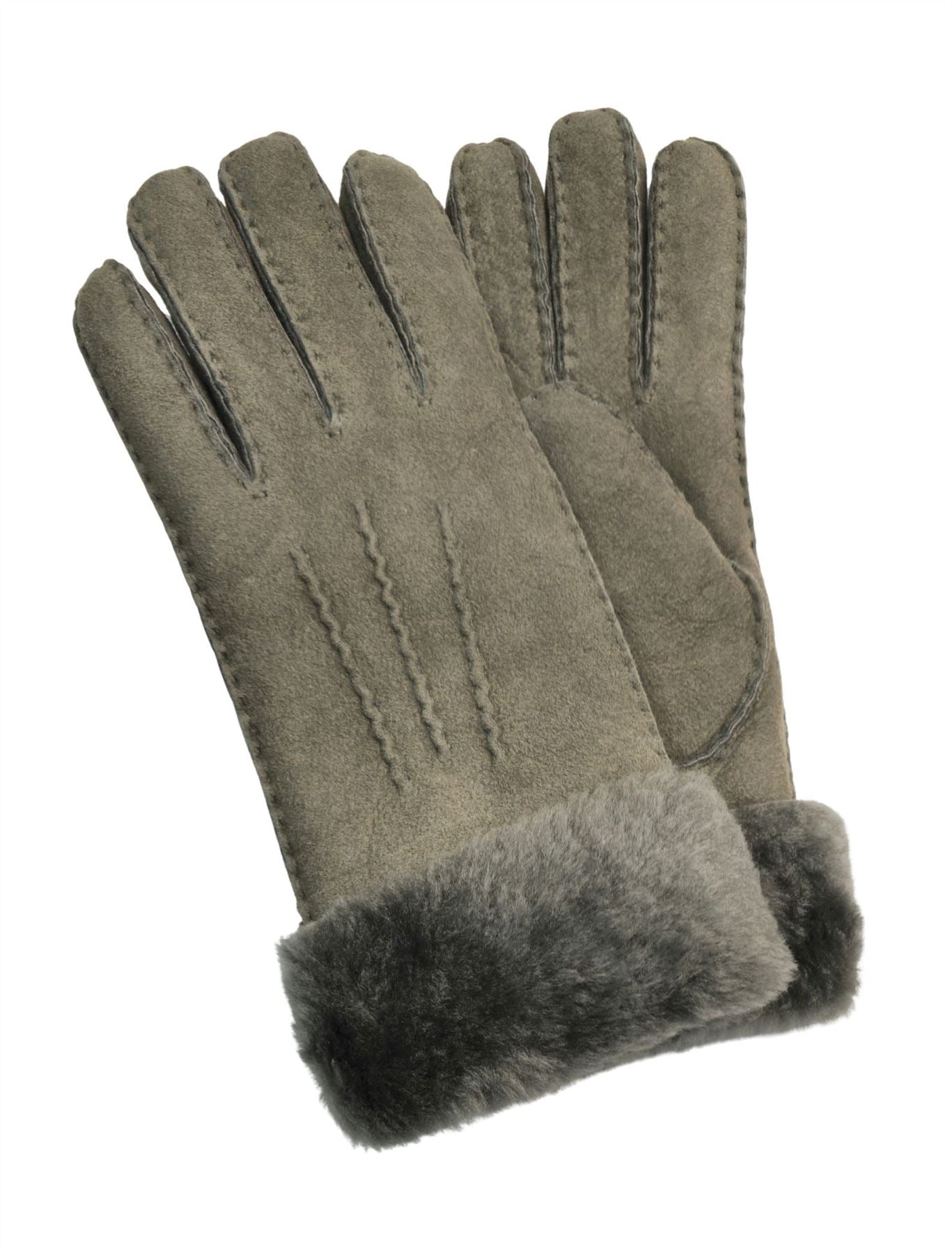 Womens Genuine Sheepskin Suede Gloves with Fur Cuff