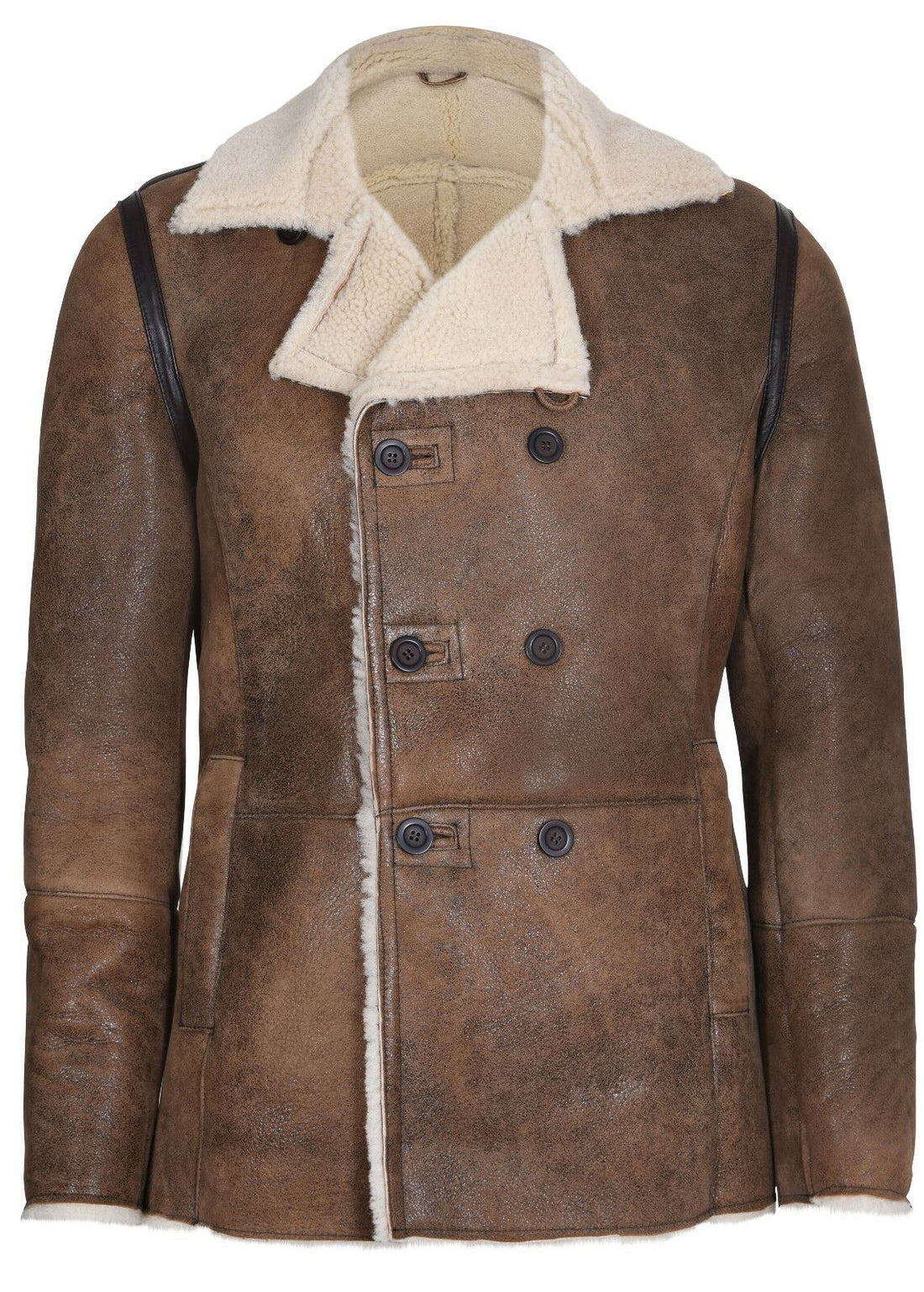 Mens Double Breasted Shearling Sheepskin Coat-Kington