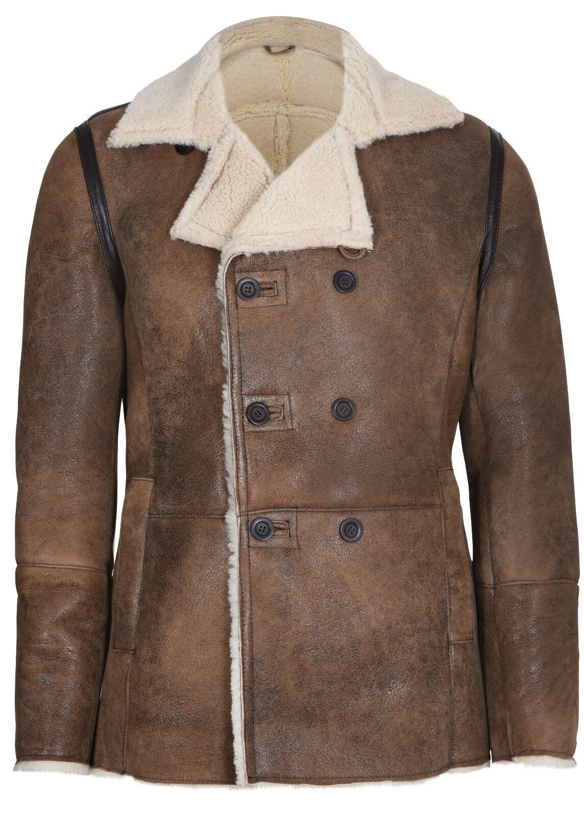 Mens Double Breasted Shearling Sheepskin Coat-Kington