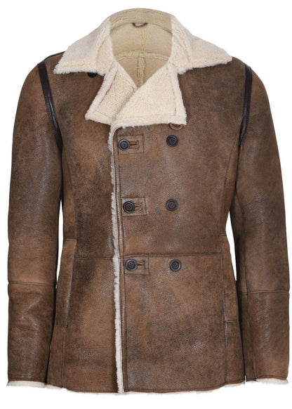 Mens Double Breasted Shearling Sheepskin Coat-Kington