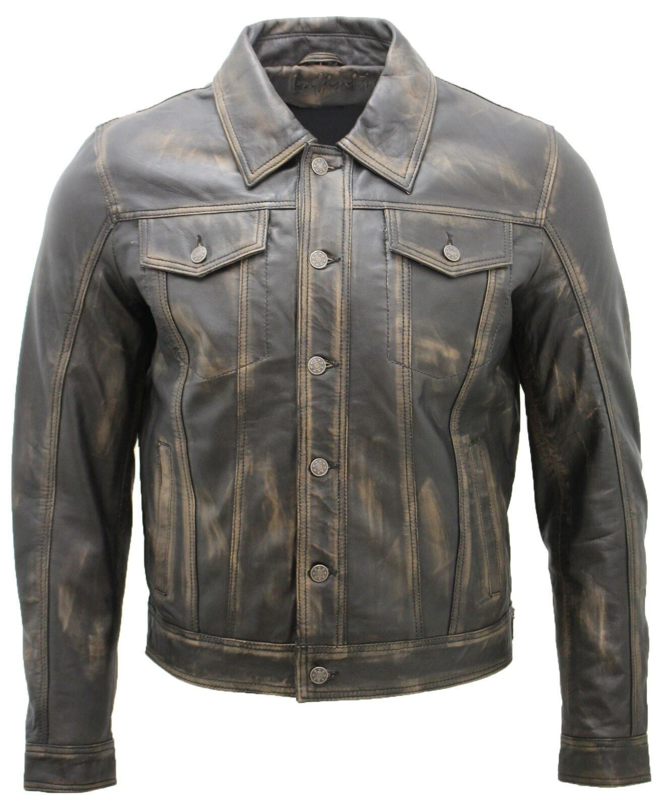 Mens Leather Trucker Jacket-Dartford - Upperclass Fashions 