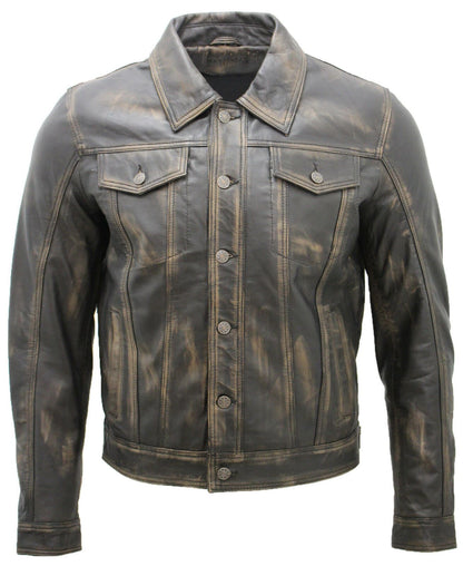 Mens Leather Trucker Jacket-Dartford