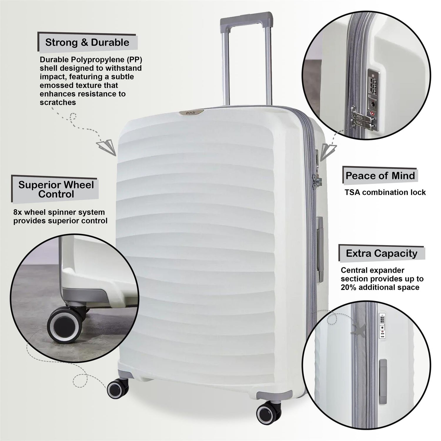 Altoona Set of 3 Hard Shell Suitcase in White