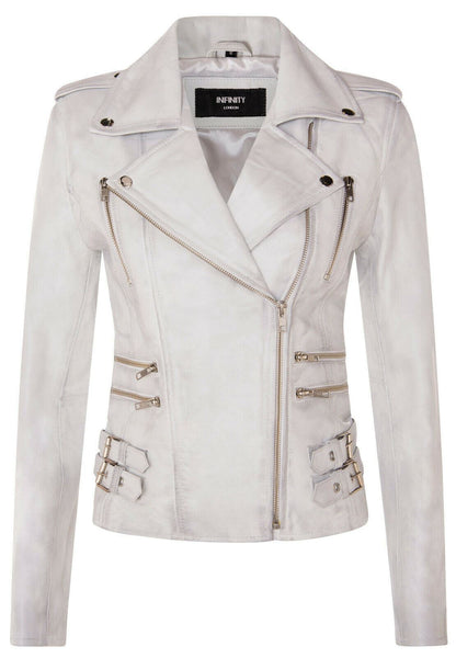 Womens Leather Brando Biker Jacket-Loddon