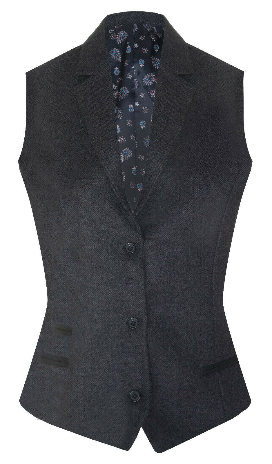 Womens Tweed Herringbone Black Wool 1920s Blazer - Upperclass Fashions 