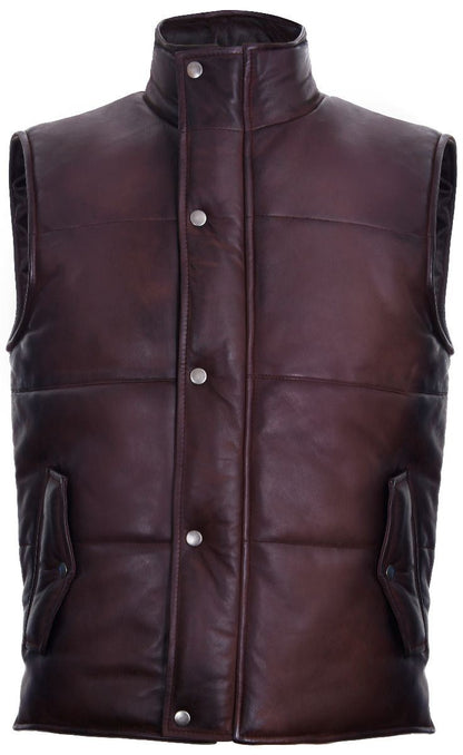 Mens Classic Leather Puffer Waistcoat-Gateshead