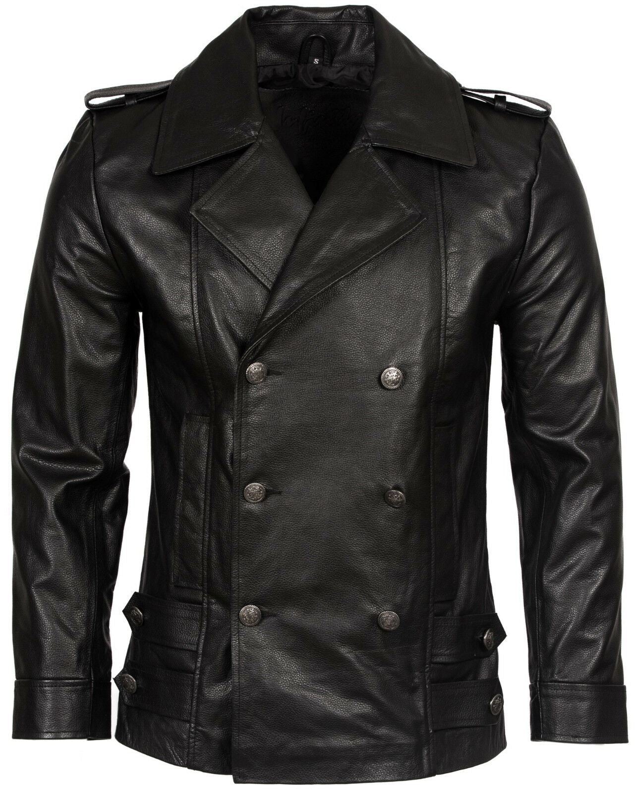 Mens Black Leather CowHide Overcoat-Enfield