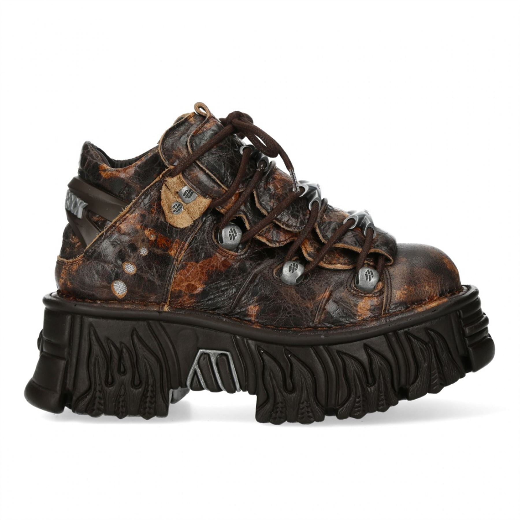 New Rock M-106-C194 Brown Flame Leather Gothic Ankle Platform