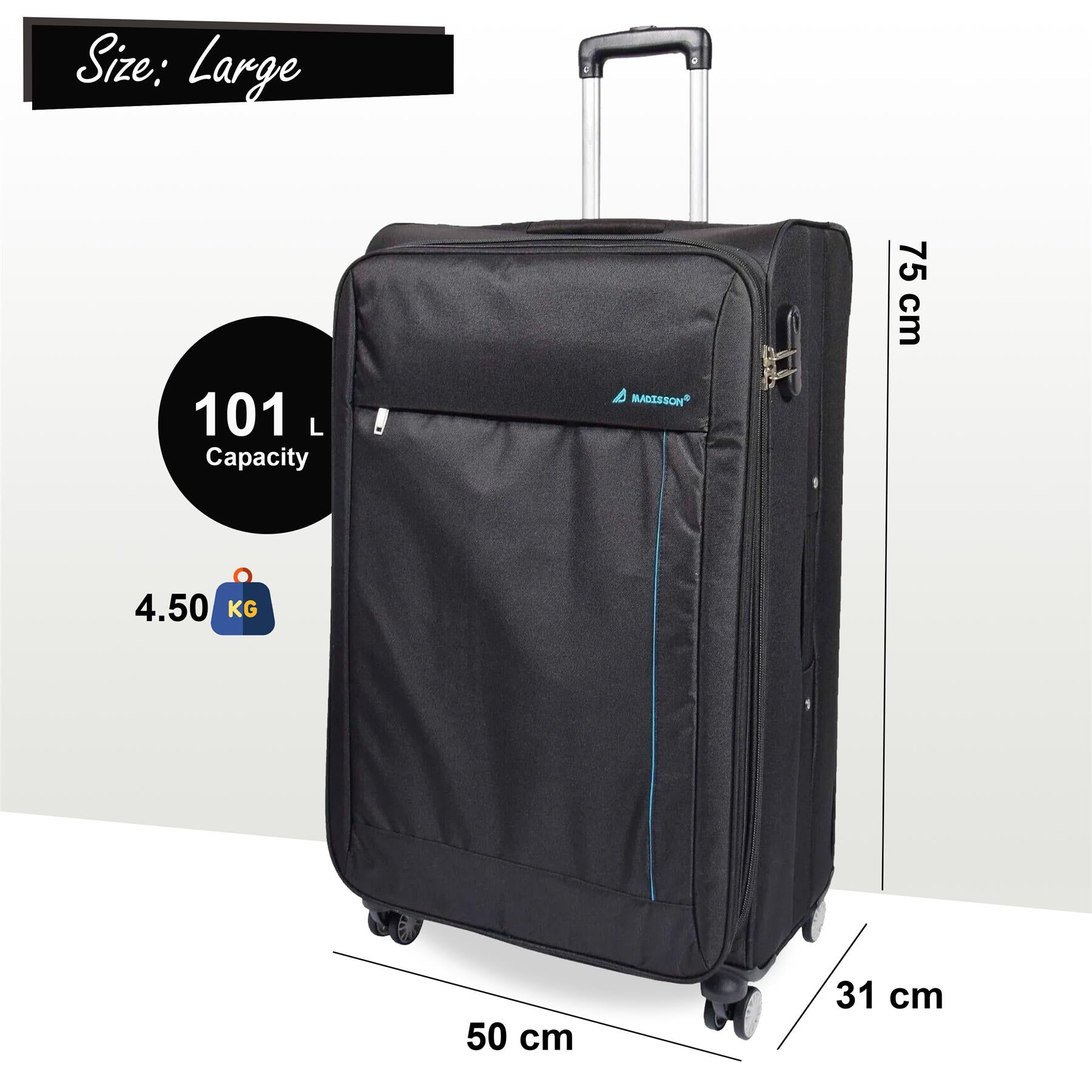 Carrollton Large Soft Shell Suitcase in Black