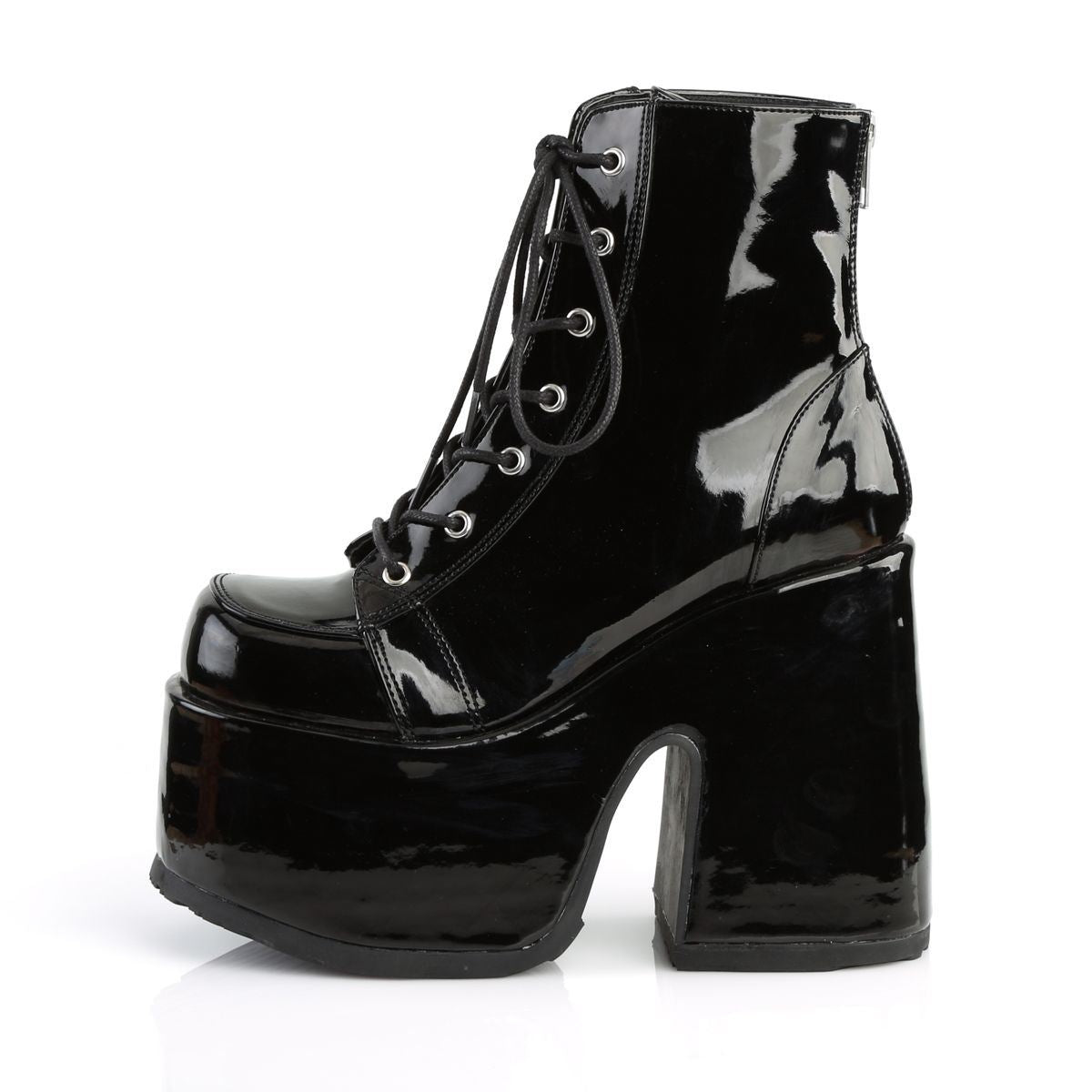 Demonia Camel 203 Patent Black Platform Ankle Boots - Upperclass Fashions 