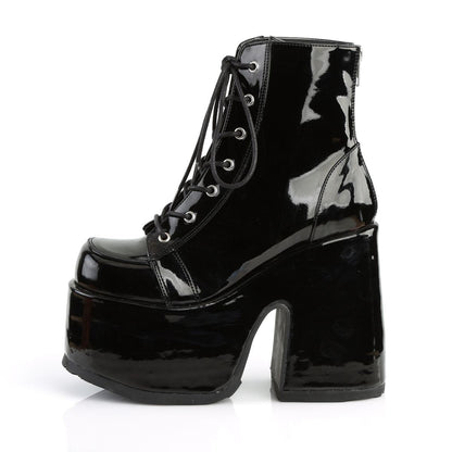 Demonia Camel 203 Patent Black Platform Ankle Boots