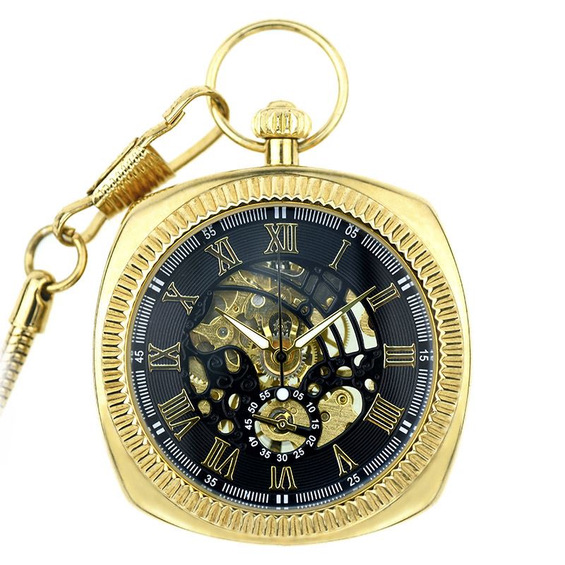 Mechanical Vintage Skeleton Square Open-Face Pocket Watch