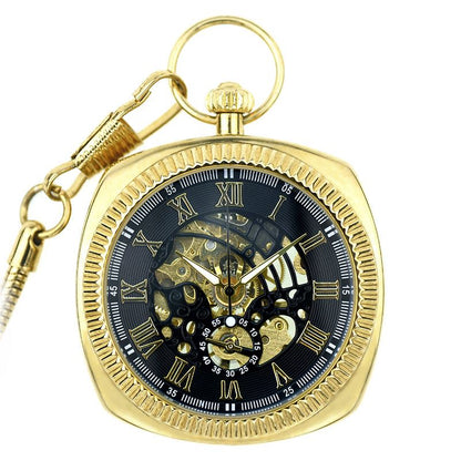Mechanical Vintage Skeleton Square Open-Face Pocket Watch