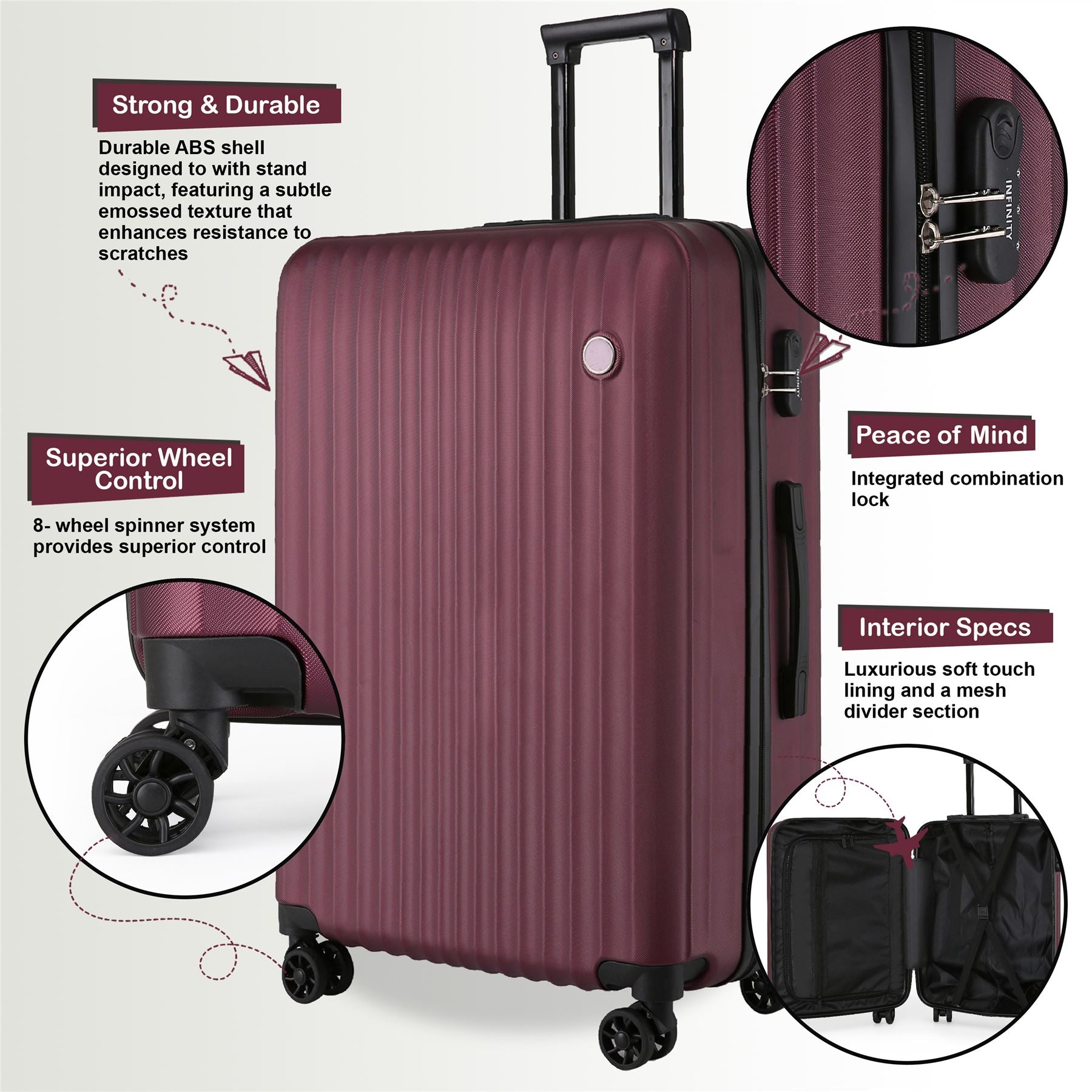 Edmonton Set of 3 Hard Shell Suitcase in Burgundy