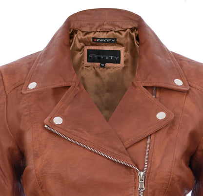 Womens Classic Brando-style Biker Jacket-Margate - Upperclass Fashions 