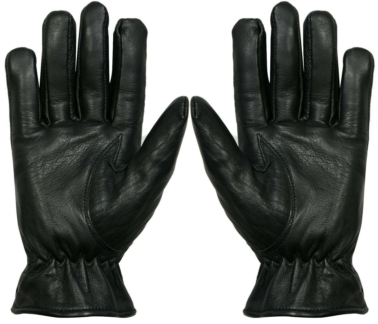 MENS BLACK CLASSIC REAL 100% LEATHER GLOVES THERMAL LINED DRIVING WINTER GIFT