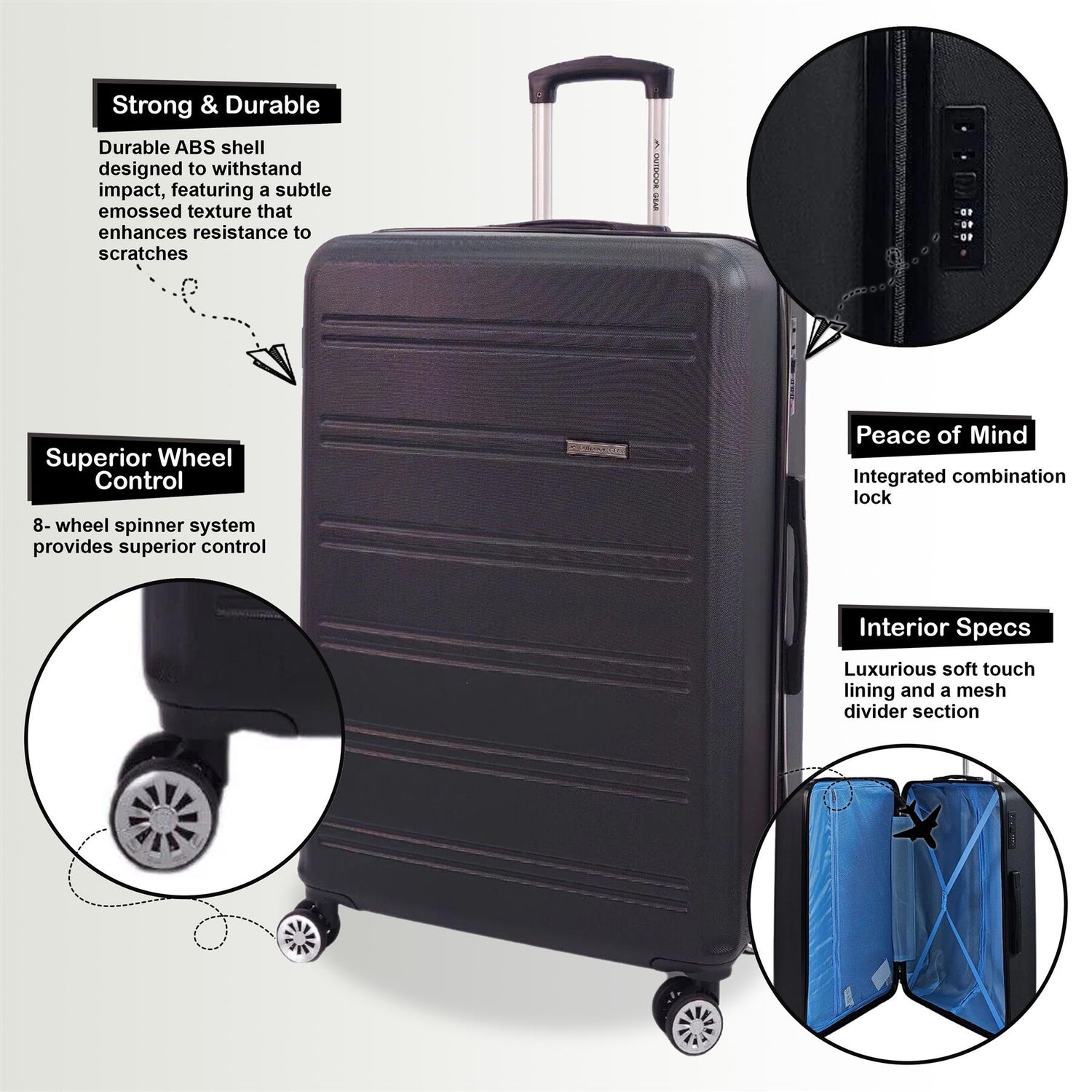 Alabaster Large Hard Shell Suitcase in Black