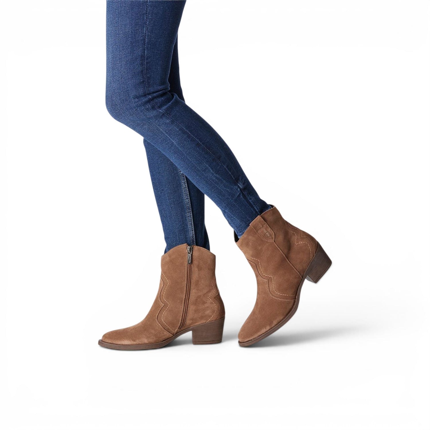 Tamaris Women’s Camel Brown Suede Leather Cowboy Western Ankle Boots - 25702-41