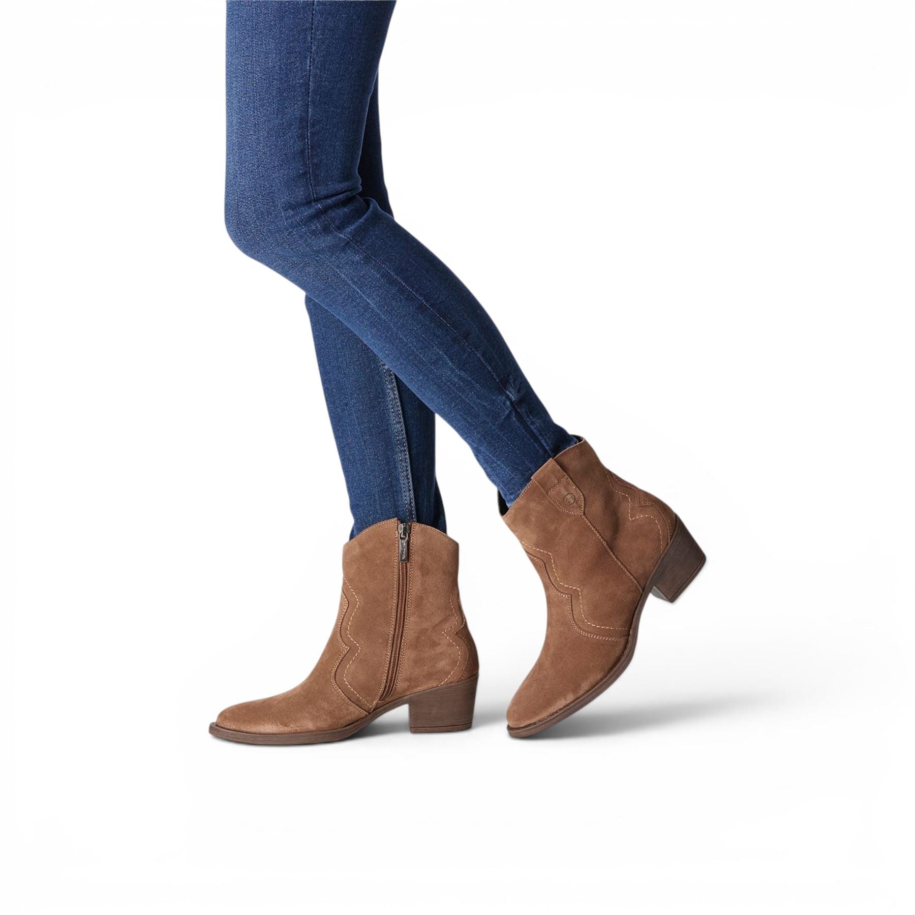 Tamaris Women’s Camel Brown Suede Leather Cowboy Western Ankle Boots - 25702-41